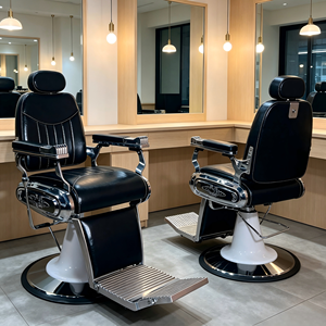 Fauteuil de <span class=keywords><strong>Barbier</strong></span> Édition <span class=keywords><strong>Prestige</strong></span> avec Surpiqûres Contrastées, Colonne Blanche, Hydraulique et Inclinable pour Salon - Product Image 1
