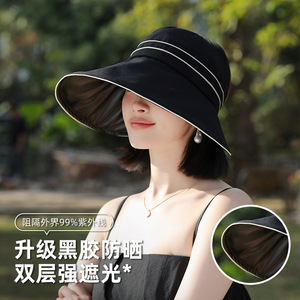 Sombrero de pescador a rayas negras con ala ancha, protección UV, plegable, para verano, viajes al aire libre y ciclismo - Product Image 1