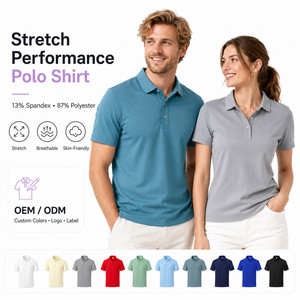 เสื้อโปโลผู้ชายแขนสั้น ยืดหยุ่นได้ดี ผลิตจากผ้าสแปนเด็กซ์ 13% โพลีเอสเตอร์ 87% ระบายอากาศได้ดี ทอแบบถัก สีพื้น เรียบง่าย สวมใส่สบาย รับผลิตแบบ OEM ODM - Product Image 1