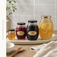 Pot de conservation en verre à rayures horizontales transparentes avec couvercle à vis en métal noir, récipient de cuisine hermétique pour miel, confiture, épices, aliments secs