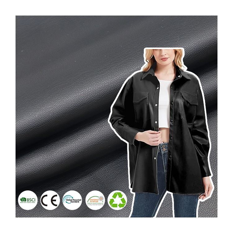 OEM PU 300GSM 100% Polyester Faux Leather Fabric Wind & Waterproof Synthetic Leather for Women's Coat Sofa Bag Furniture