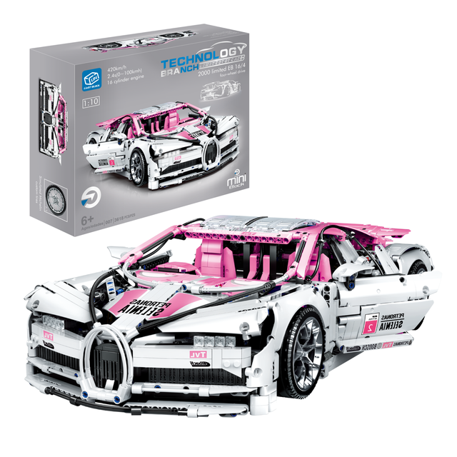 Wholesale MINI ABS Bugatti Sports Car Model Toy Building Block Set-3618 Pieces Transportation Ages 8+ Pink White Made Guangdong