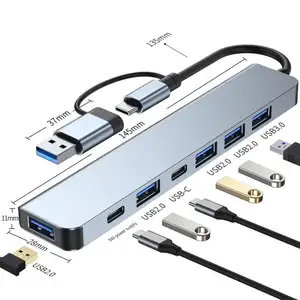 Usb C Hub Type C Naar Hdm-Compatibel Rj45 5 6 8 11 Poorten Dock Met Pd Tf Sd Aux Usb Hub 3 0 Splitter Voor Macbook Air Pc Hub