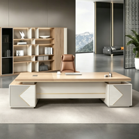 Escritorio Ejecutivo Moderno con Gabinete, Escritorio de Director Ejecutivo de Madera de Lujo con Mesa Lateral de Almacenamiento, Muebles de Oficina Comerciales