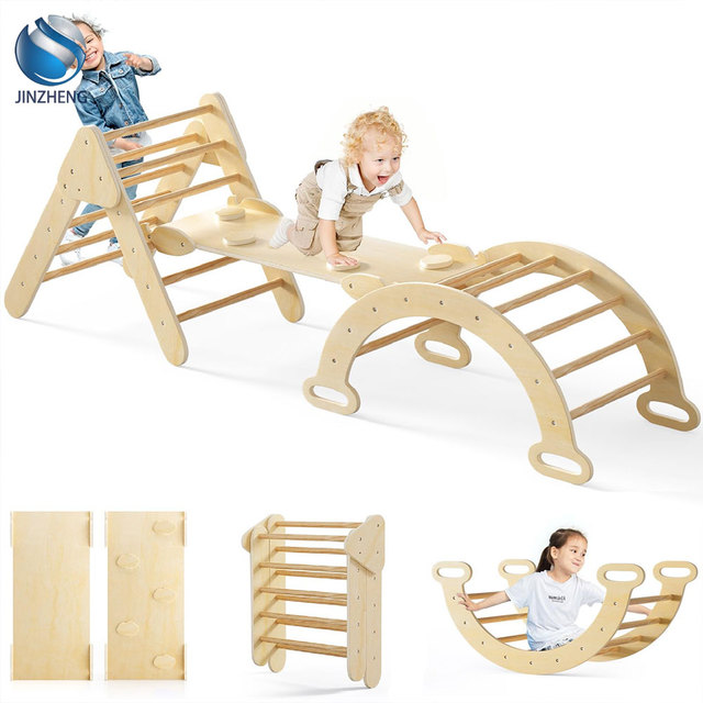 Montessori Wooden Piklers Triangle Set Rainbow Piklers Climbing Set 7 in 1 Climbing Toys for Toddlers 1-3 Inside Foldable