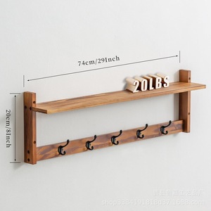 Wall-mounted Floating <b>Shelf</b> With <b>Hooks</b> Solid Wood 2-tier Storage Rack For Entryway Living Room Bedroom Organization - Product Image 4