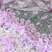 Fabricant de tissus en fausse plume personnalisés, tissus en dentelle brodée de sequins floraux africains
