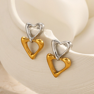 Pendientes de Botón en Forma de Corazón, Chapados en Oro de 18K, Acero Inoxidable, Joyería para el Día de San Valentín EH12260 - Product Image 3