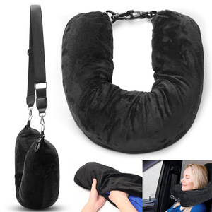 Almohada de viaje en forma de U con compartimento de almacenamiento para uso en avión y coche, color negro, 28x26x14 cm - Product Image 4