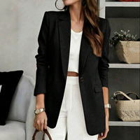 Nouveau Blazer Polyvalent Ample à Manches Longues et Col Mandarin en Laine/Tissu de Soie Uni à Un Bouton, Style Européen et Américain pour Femme