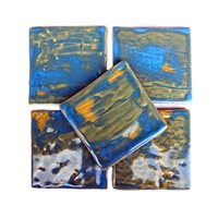 Mosaïque artisanale en céramique transformée au four, sur mesure, classique, bleu océan et or fusionné, tailles variées, moderne