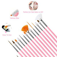 Set de 21 Pinceles de Uñas Rosados con Mangos de Plástico para Pintar, Tallar, Mezclar Esmalte en Gel, Decorar y Dibujar Líneas