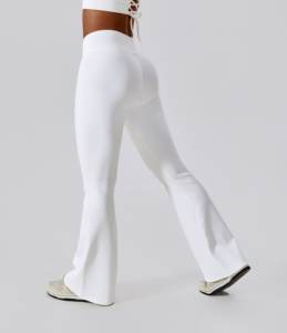 Pantalon de Yoga Bootleg décontracté pour femmes V Crossover <span class=keywords><strong>taille</strong></span> haute Flare contrôle du ventre Scrunch fesses levage entraînement large bas actifs - Product Image 2