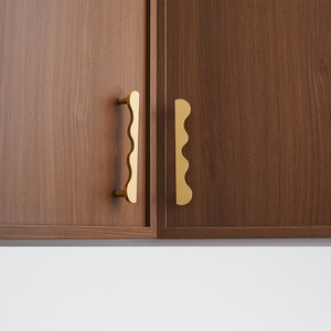 Wavy Brushed <b>Gold</b> European Pure Brass Handle for Kitchen Bathroom Bedroom <b>Cabinet</b> and Door Handles - Product Image 6