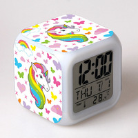 Reloj despertador electrónico de unicornio cúbico Reloj de caballo colorido con luz LED