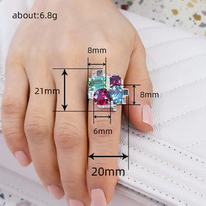 Anillo de Cóctel para Mujer Q705, Diseño Geométrico, Aguamarina Natural en Forma de Pera, Engaste de Garras, Anillos de Moda para Fiesta - Product Image 3
