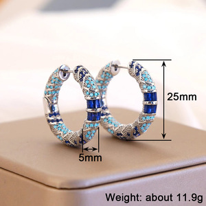 Orecchini a Cerchio Geometrici Blu per Donne, Gioielli Etnici Delicati e di Tendenza - Product Image 5