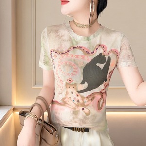 2026 New Short-sleeved Positioning Printed Crewneck Mesh T-shirt Women's Fashionable Slim-fit Slimming Base Shirt Trendy - Product Image 6