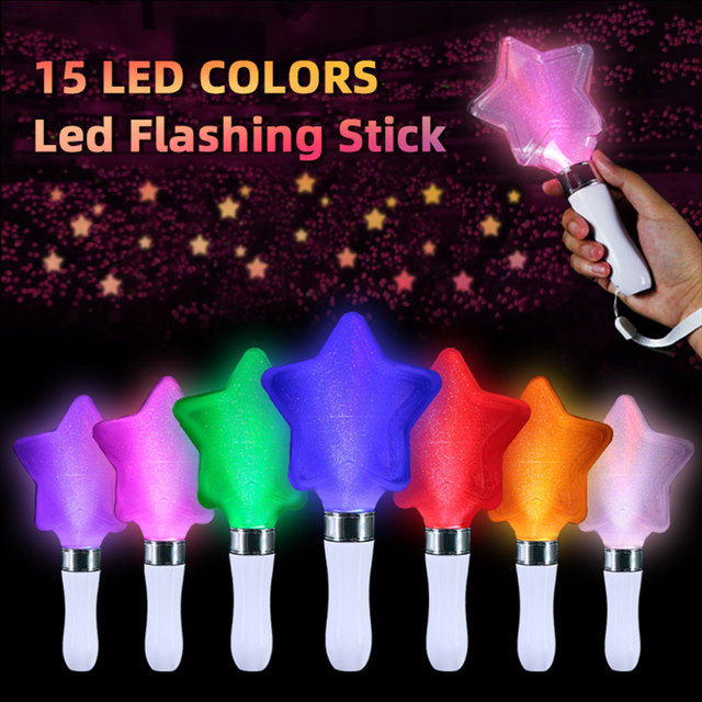 ISmart Wedding Cheering Props LED Star Heart Stick LED Flashing Light up Baton Wands RGB Color LED Glow Sticks