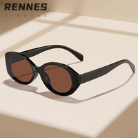 Nouvelles Lunettes de Soleil Rennes Rétro Unisexe à Monture Fine et Ovale, Verres UV400, Matériau PC, Noir, Idéales pour les Vacances d'Été et les Loisirs
