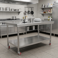 Table de travail moderne personnalisable en acier inoxydable robuste avec roulettes, facile à nettoyer, pour les fournitures de cuisine des hôtels et restaurants