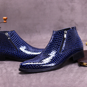 Men's new stylish shiny low-top embossed cowhide ankle boot with large sizeand business-stylepointed toelightweight at the ankle - Product Image 3