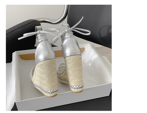 Sandalias de tacón súper alto con plataforma 2024, con tiras de paja, punta abierta, suela gruesa, zapatos de mujer a la moda - Product Image 5