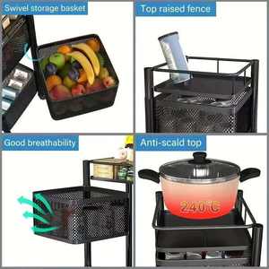 BX أثاث منزلي دوار رف خضروات جيد التهوية منظمة مطبخ معدني أسود رف تخزين متنوثات - Product Image 6