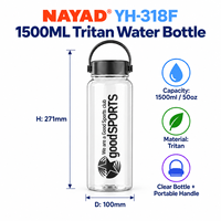 Bouteille d'eau Tritan 1500 ml sans BPA, bouteille d'eau de sport à large ouverture avec poignée en boucle, bouteille d'eau réutilisable pour la salle de sport