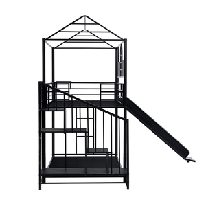Camas Literas Metálicas Bajas, Dos Camas Individuales Superpuestas con Tobogán y Escalera de Almacenamiento, Diseño Moderno para Apartamentos, Hoteles y Dormitorios - Product Image 6
