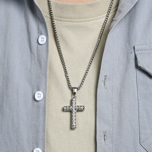 <b>Cross</b> Pendant Stainless Steel Men's Necklace Themed Charm Gift Jewelry - Product Image 3