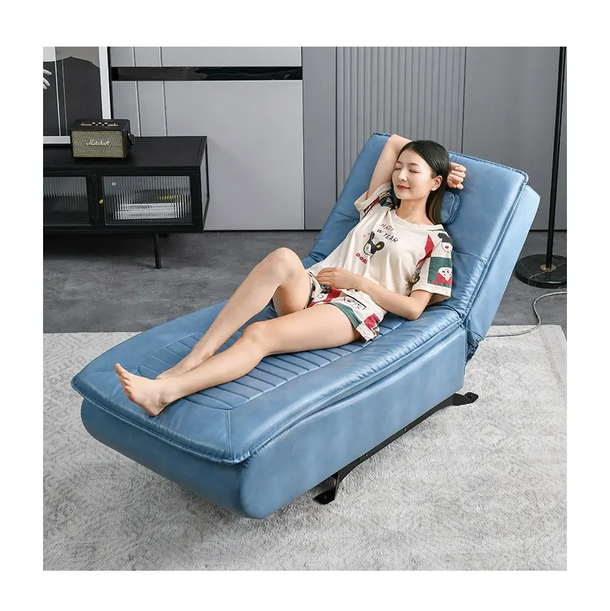 Luxury Style Tech Leder Easy Chair Bett massage Elektrische Liege mit Bluetooth-Lautsprechern USB Blue Sofa Chair für das Home Office