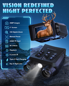 Kính nhìn đêm 4K với <span class=keywords><strong>zoom</strong></span> kỹ thuật số 10X, <span class=keywords><strong>camera</strong></span> HD 3.0 inch, phạm vi tầm nhìn 9 đèn hồng ngoại dành cho người lớn, thẻ nhớ TF 32GB dùng cho săn bắn ngày & đêm - Product Image 4