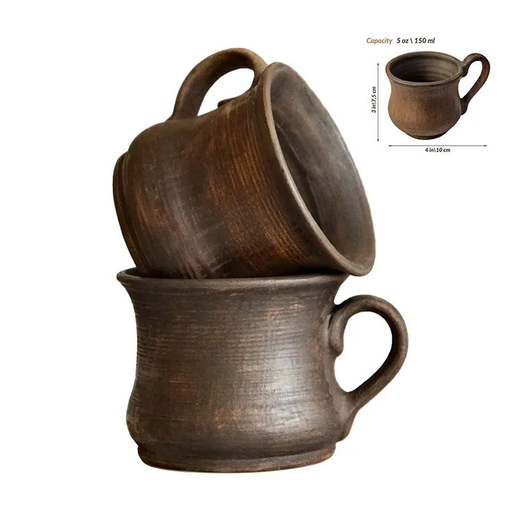 ハンドル付き手作りセラミック小さな粘土カップ5オンス天然陶器環境にやさしいコーヒー鉛フリー陶器カップ手作り黒