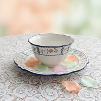 Service de vaisselle en céramique écologique, motif floral vintage, assiettes et bols – Compatible micro-ondes et lave-vaisselle, style rétro chic pour café