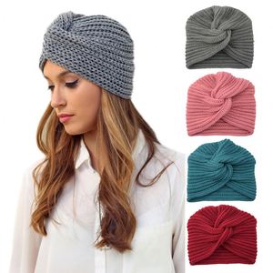 Bonnet turban tricoté pour femme, couvre-chef noué, bonnets d'hiver chauds, bonnets torsadés style bohème, bonnets de nuit et de chimiothérapie - Product Image 2