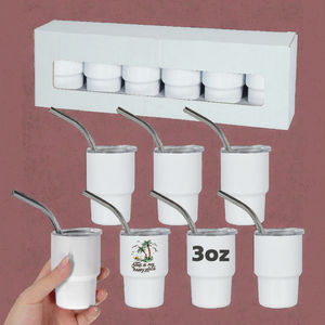 Gobelets miniatures en acier inoxydable à <span class=keywords><strong>double</strong></span> <span class=keywords><strong>paroi</strong></span> de 3 oz, blancs, pour sublimation, avec paille métallique, style vin américain - Product Image 3
