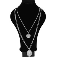 Acier Inoxydable Oxydé Jésus Christ et Sainte Marie Concue Sans Pêche Médaillon Ovale Duo Pendentif Collier pour Hommes Bijoux