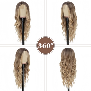 Perruque longue bouclée synthétique dorée dégradée pour femmes, cheveux blonds ondulés moyens à grands, pour femmes, filles, usage quotidien, fête - Product Image 6