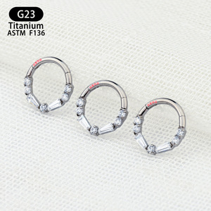 <b>Titanium</b> Nose <b>Ring</b> 8mm 10mm Zircon Inlaid Geometric Design For Everyday Wear - Product Image 3