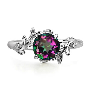 Anello Floreale con Foglie, Design Minimalista ed Elegante con Pietra Colorata, Gioiello da Donna per Uso Quotidiano, Anello Statement - Product Image 6