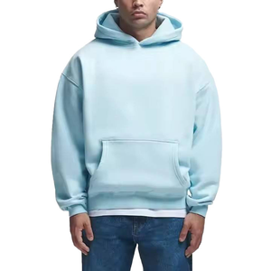 Sweat-shirt à capuche de haute qualité, couleur corail unie, en coton French Terry, décontracté, pour l'automne, avec poche, coupe classique - Product Image 3