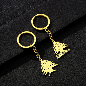 Fabricant Plaqué Or 18K Drapeau du Liban Inspiration Porte-clés Charme Acier Inoxydable Émail Carte Libanaise Pendentif Porte-clés - Product Image 5