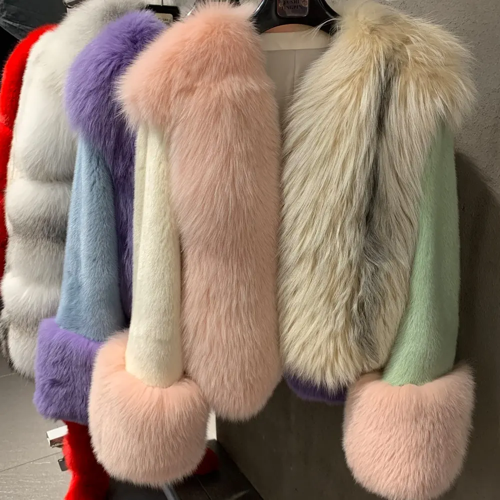 Mink Fur Coat Lady Bất Fox Lông Và Lông Chồn Ghép Áo Khoác Mùa Đông