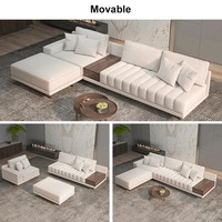 Ensemble de canapés modulaires en forme de L de haute qualité, style moderne, avec pieds en bois, style italien, tissu blanc, canapé sectionnel pour salon