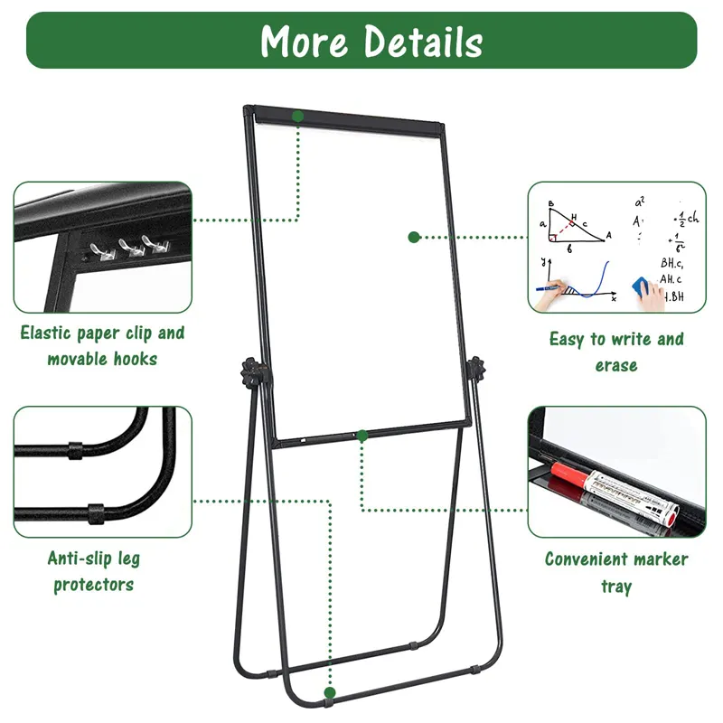 แผ่นแม่เหล็กแบบลบแห้ง Flipchart สองด้านขาตั้งกระดานไวท์บอร์ดแบบพกพาขาตั้งกระดานไวท์บอร์ด