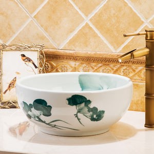 Chine décoration céramique peinture Art Lotus salle de bain navire éviers évier rond en porcelaine avec comptoir était bassin lavabos - Product Image 2