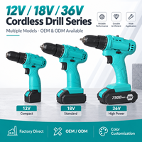 Perceuse sans fil 12V 18V 36V à moteur à balais, perceuse électrique au lithium-ion avec mandrin auto-serrant, double vitesse