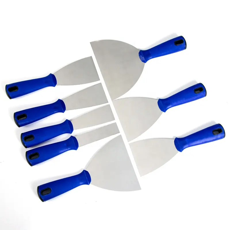 Высококачественные шпатели из нержавеющей стали для шпаклевки различных размеров из промышленной стали с синей ручкой