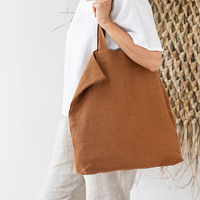 Grand sac fourre-tout en lin, sac de courses, de couleur unie, personnalisable